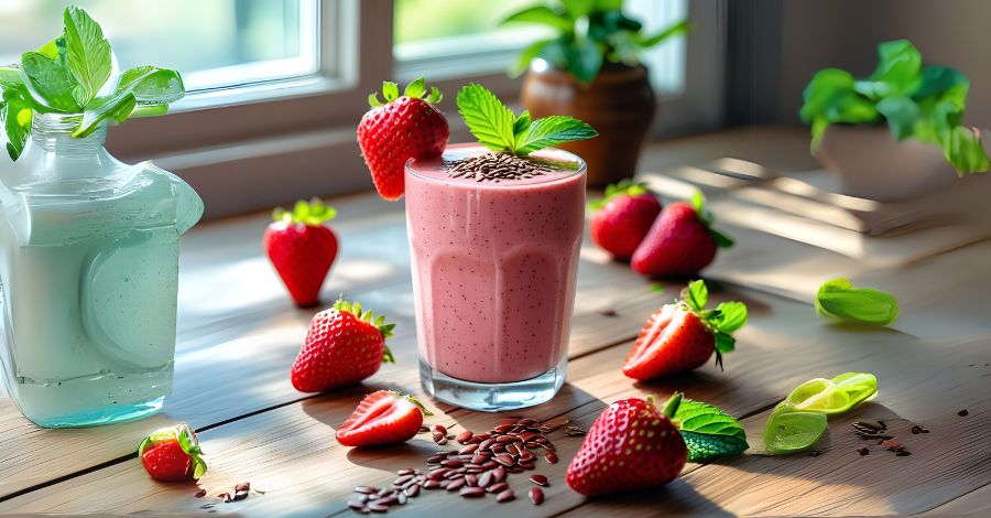 Strawberry Smoothie with Flaxseed and Plant Based Milk
